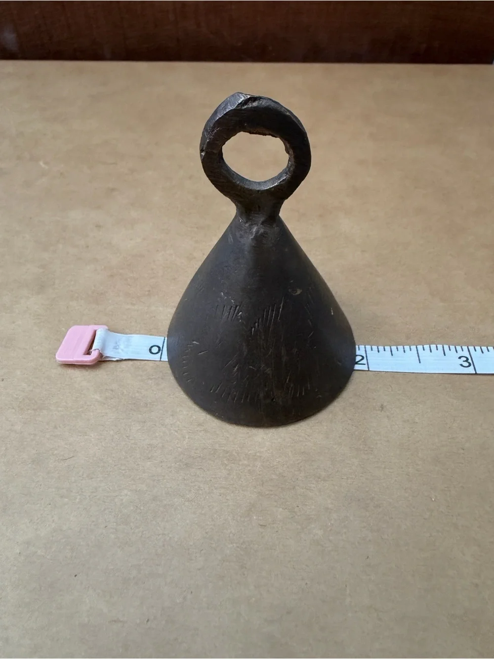 Vintage mid-century hand-crafted brass cone bell India unpolished 3”